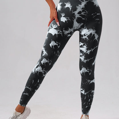 High Waisted Seamless Tie Dye Leggings for Women Peach Hip Lifting Workout Pants for Running Gym and Yoga