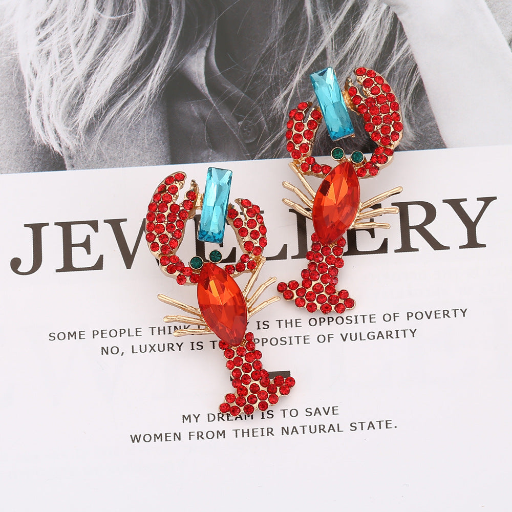 Stunning Rhinestone-Embellished Lobster Earrings - Chic, Bold, and Trendy Statement Jewelry for Every Occasion