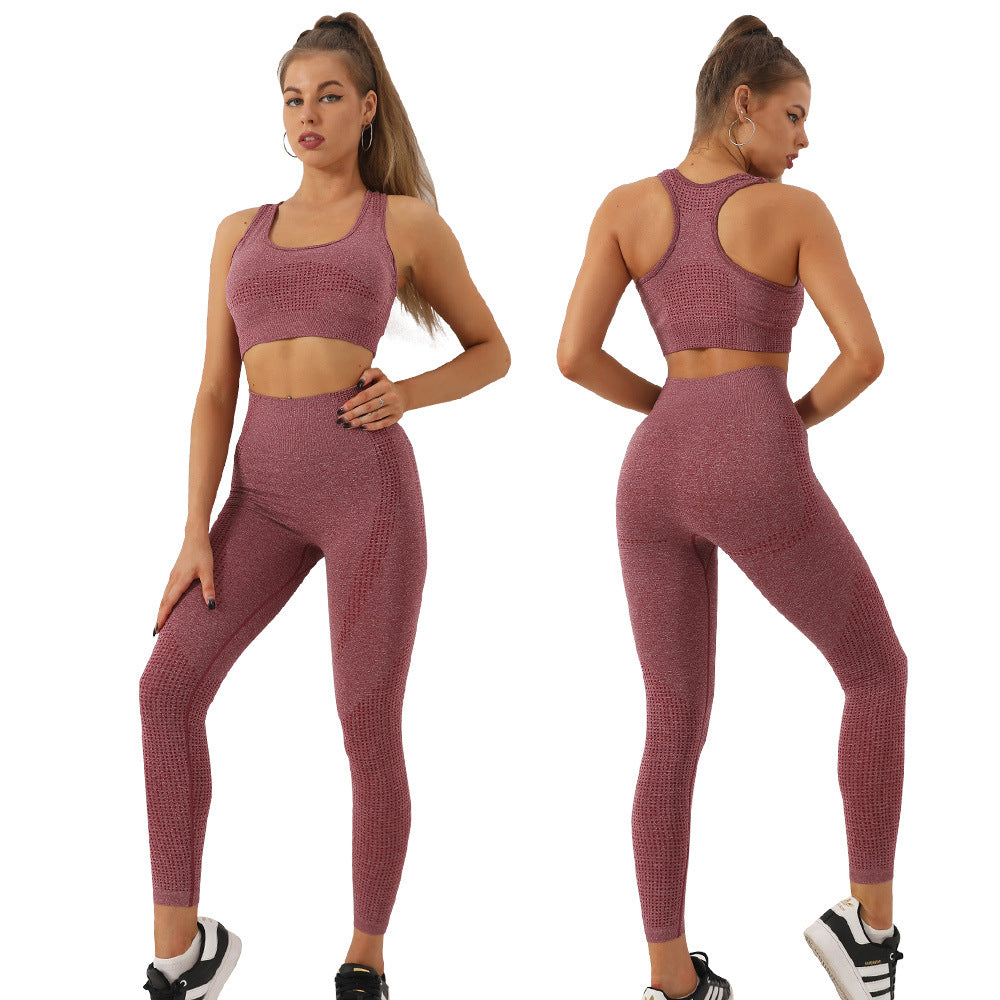 Seamless Knitted Polka Dot Two Piece Set for Women Bra Top and Long Pants for Spring and Summer Fitness Yoga and Enhancing Curves