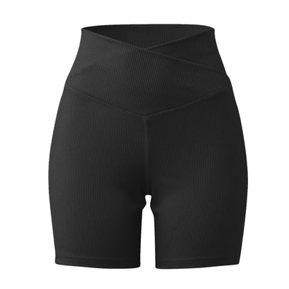 High Performance Women's Athletic Shorts with Pockets Butt Lifting Cross Waist Ribbed Yoga Shorts for an Active Lifestyle