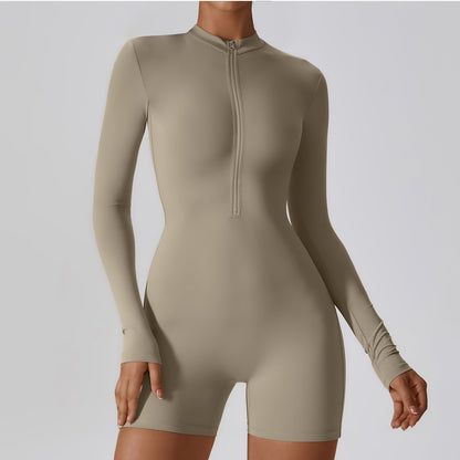 Women's Zip Neck Long Sleeve Bodysuit for Dance Fitness and Yoga Tight Fitting Activewear Leotard for Gym and Everyday Wear