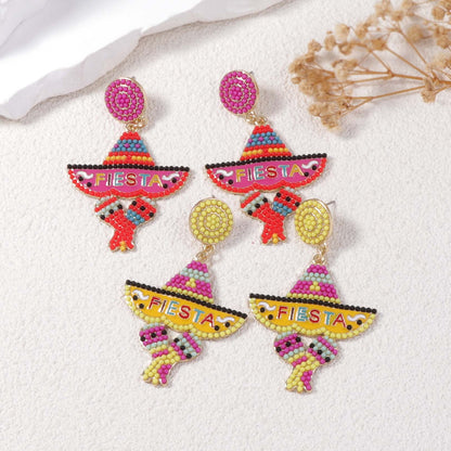 Chic & Fresh Geometric Alloy Letter Ear Drops for Women - Unique Creative Design with Adorable Aesthetic Beads