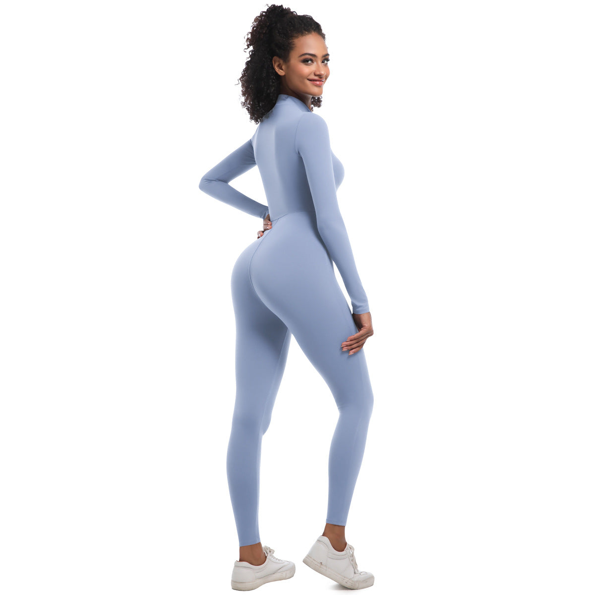 High Performance Zip Up Long Sleeve Yoga Bodysuit Workout Ensemble for Intense Running and Fitness with Design