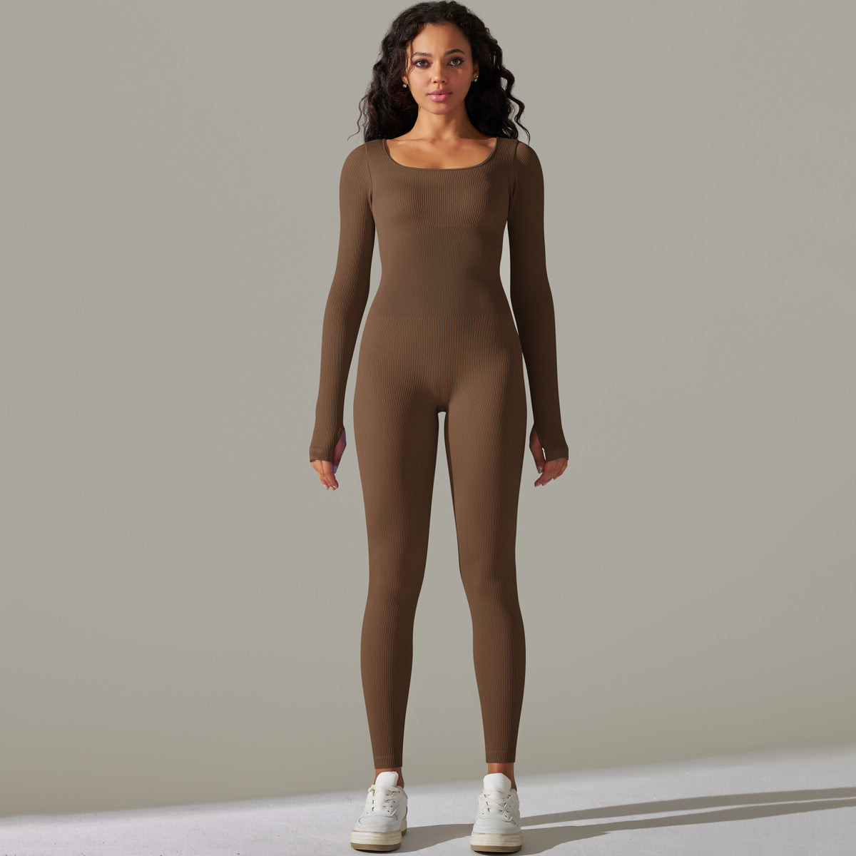 Seamless Ribbed Long Sleeve Yoga Bodysuit Breathable Quick Dry Running and Fitness Apparel for Comfort and Performance