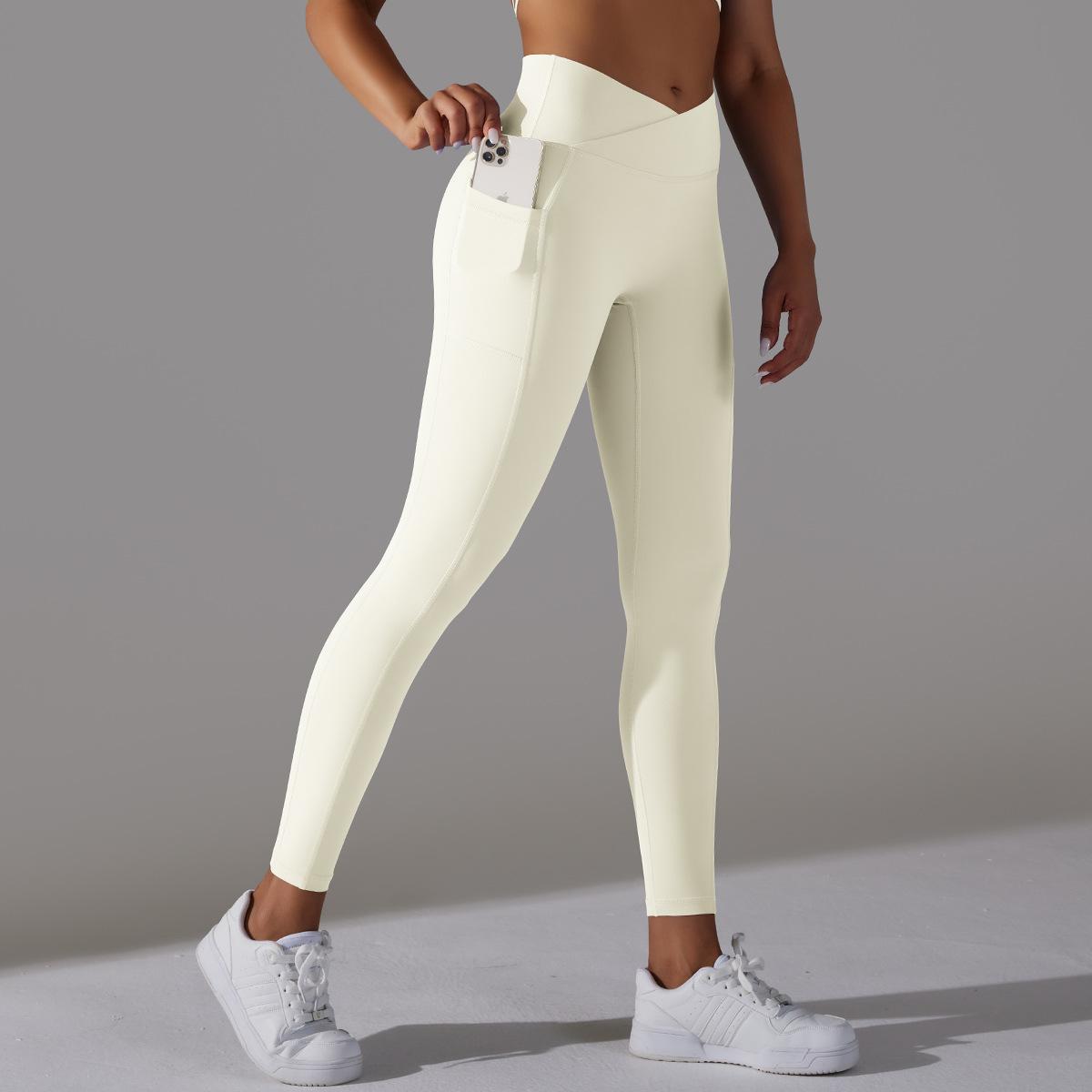 High Waisted Cross Over Pocket Yoga Pants Soft Skin Friendly and Stretchy 3 4 Workout Leggings for Comfort and Support