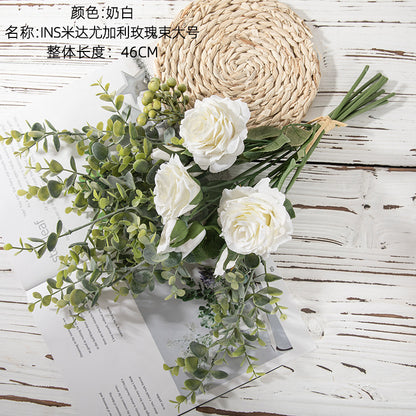 Elegant Handheld Floral Wall Decor with Artificial Roses and Eucalyptus – Perfect for Home Decor and Weddings (Model DY1-2300Y)