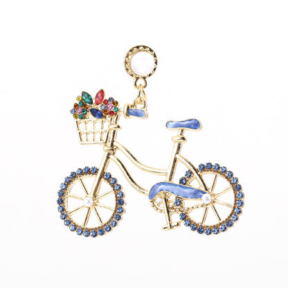 Charming Pearl and Rhinestone Bicycle-Inspired Zinc Alloy Cutout Earrings – Stylish, Lightweight, and Perfect for Everyday Wear