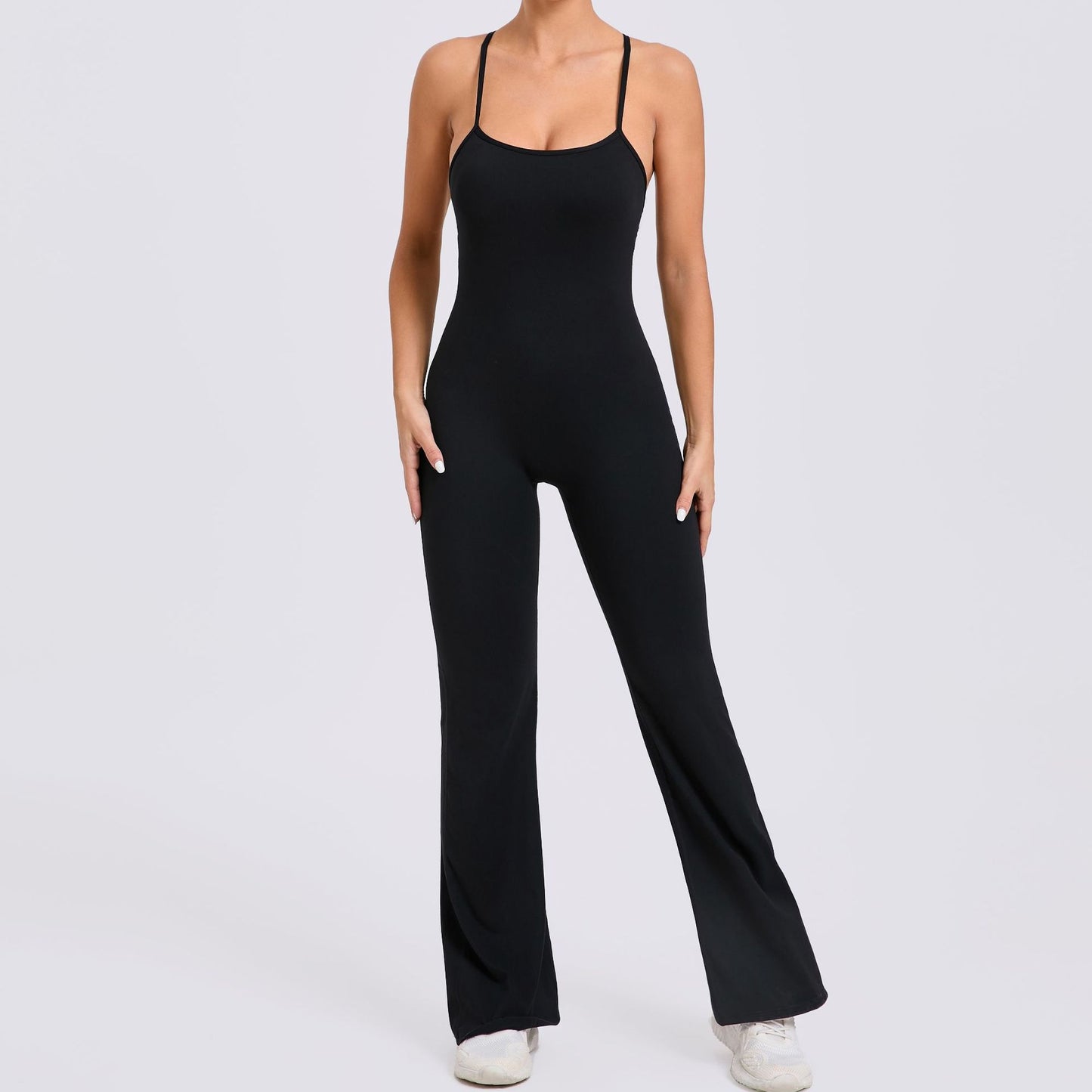 Adjustable Shoulder Strap Flare Yoga Jumpsuit Hollow Out Design for Enhanced Lift and Support for Fitness Enthusiasts