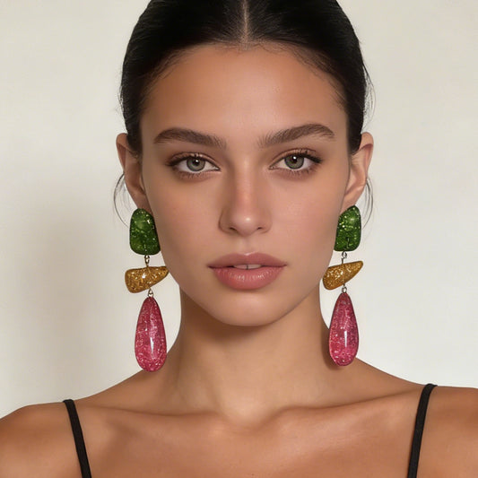 Bold Retro Colorful Resin Irregular Geometric Pieced Drop Earrings - Versatile, Chic, and Eye-Catching Fashion Statement