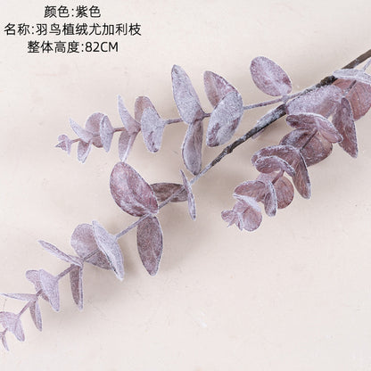 Single Stem Velvet Eucalyptus Faux Flower for Home Decor - Trendy INS Style Ideal for Weddings and Celebrations - Model MW09108