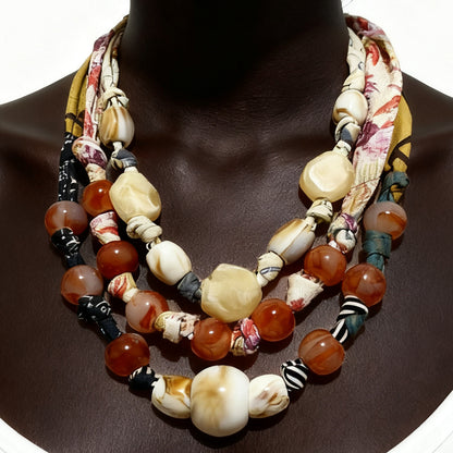 Stylish Handcrafted Multi-Layered Beaded Fabric Necklace – Unique Geometric Design for Effortless Chic and Casual Elegance