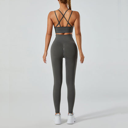 Yoga Outfit Set Beautiful Back Yoga Tank Top with High Waisted Fitness Leggings for Outdoor Sports Active Lifestyle