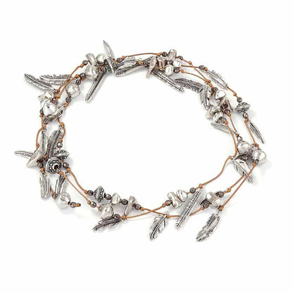 Unique Multi-Layer Braided Rope Alloy Leaf Feather Pendant Necklace - Versatile Everyday Wear for Stylish Women - Perfect for Work, Casual Outings, and Special Occasions