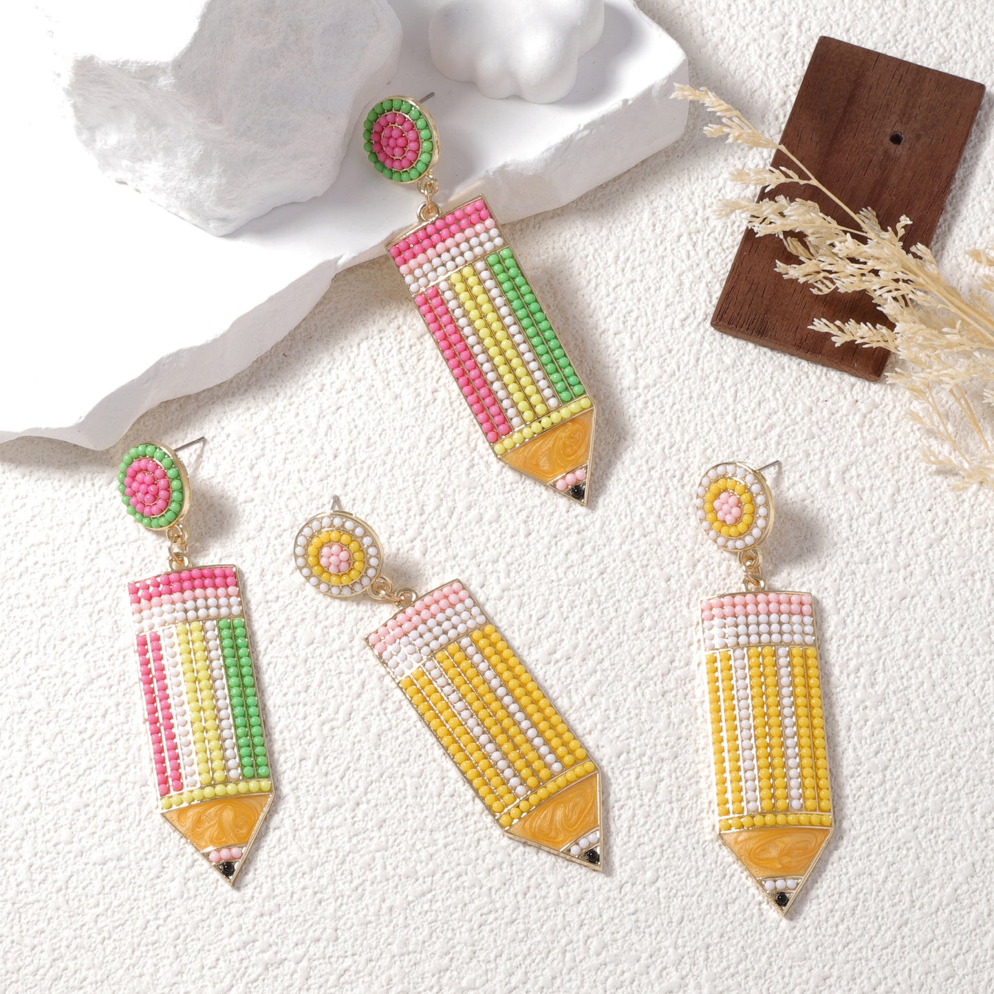 Charming Candy-Colored Pencil Bead Earrings - Perfect for Women and Teachers' Day Gifts