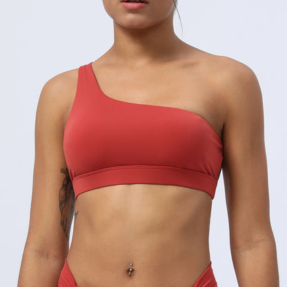 Women's Asymmetrical One Shoulder Sports Bra Yoga Running and Fitness Top with Quick Dry Fabric and Beautiful Back Design