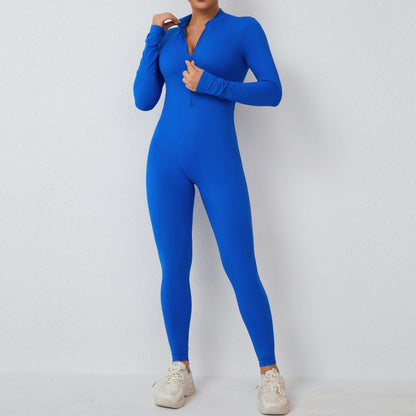 High Performance Long Sleeve Yoga Jumpsuit with Half Zip Removable Chest Padding and Full Coverage for Intense Workouts