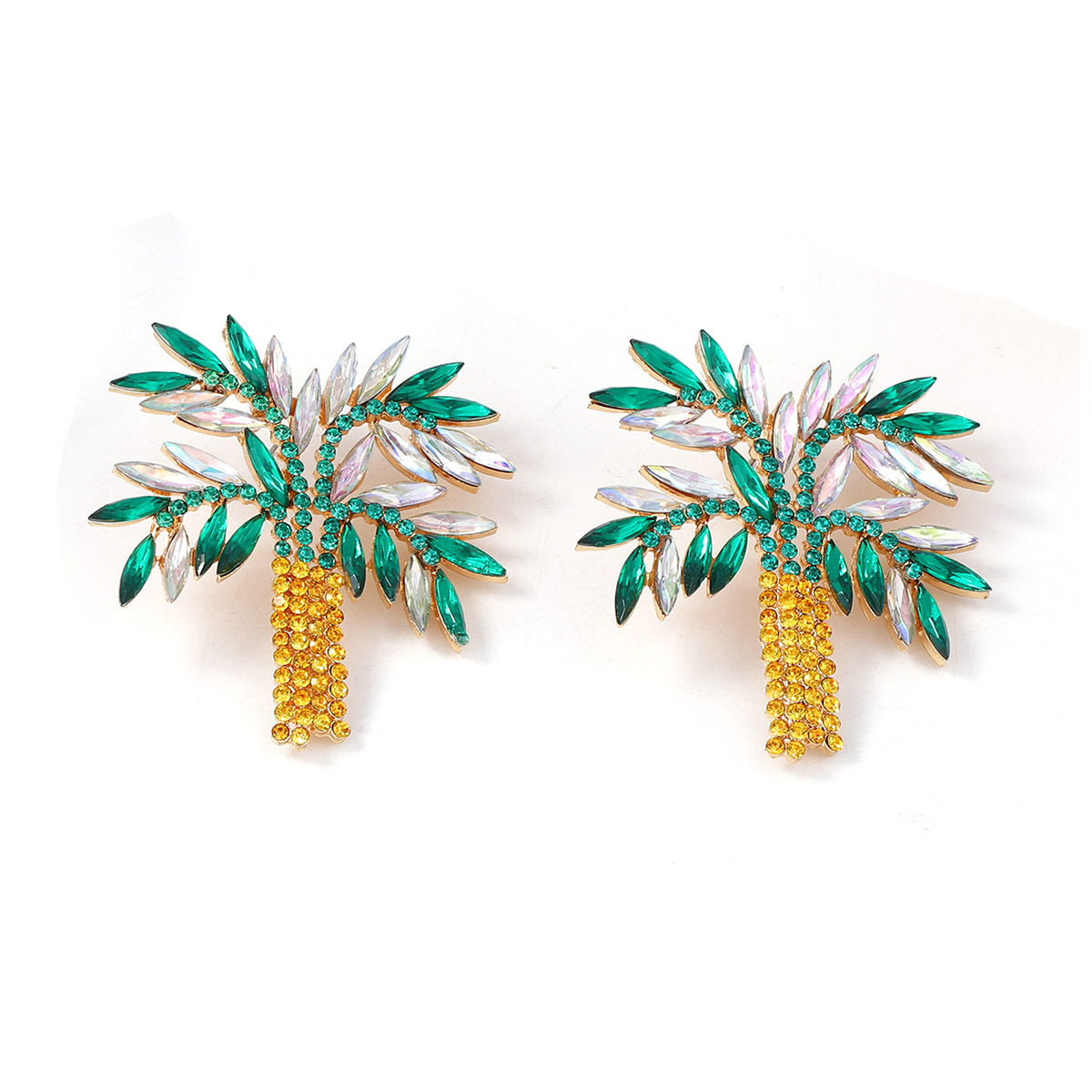Chic Minimalist Alloy Crystal-Studded Statement Coconut Tree Earrings for Women – Perfect for Vacation and Casual Outfits