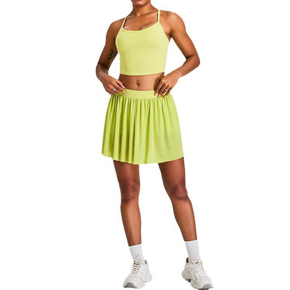 Women's Yoga Vest and Sporty Skirt Set and Comfortable Anti Transparency Tennis Skirt for Running Fitness Quick Dry Fabric for Performance