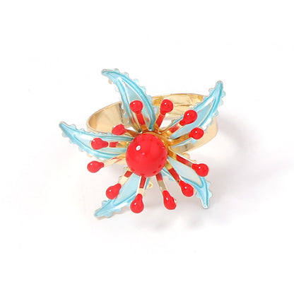 Bohemian-Inspired, Elegant and Bold Spray-Painted Floral Open Ring for Women – Perfect for Daily Commuting and Special Occasions