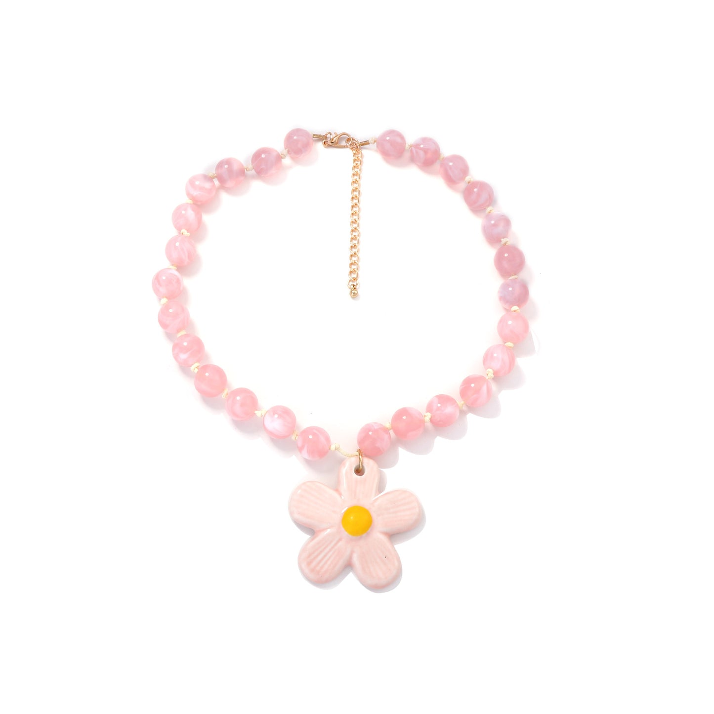 Charming Fresh and Sweet Ceramic Flower Pendant Necklace – Creative, Minimalist, and Versatile Design Perfect for Women