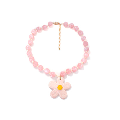 Charming Fresh and Sweet Ceramic Flower Pendant Necklace – Creative, Minimalist, and Versatile Design Perfect for Women