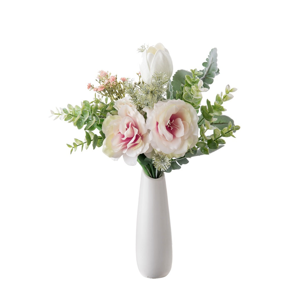 Mi Zi Ling Rose Handcrafted Faux Flower Bouquet - Elegant Home Décor Wall Art & Decorative Arrangement CF01144