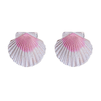 Chic Casual Holiday-Inspired Alloy Color-Block Shell Statement Earrings - Unique Minimalist Design for Trendy Women