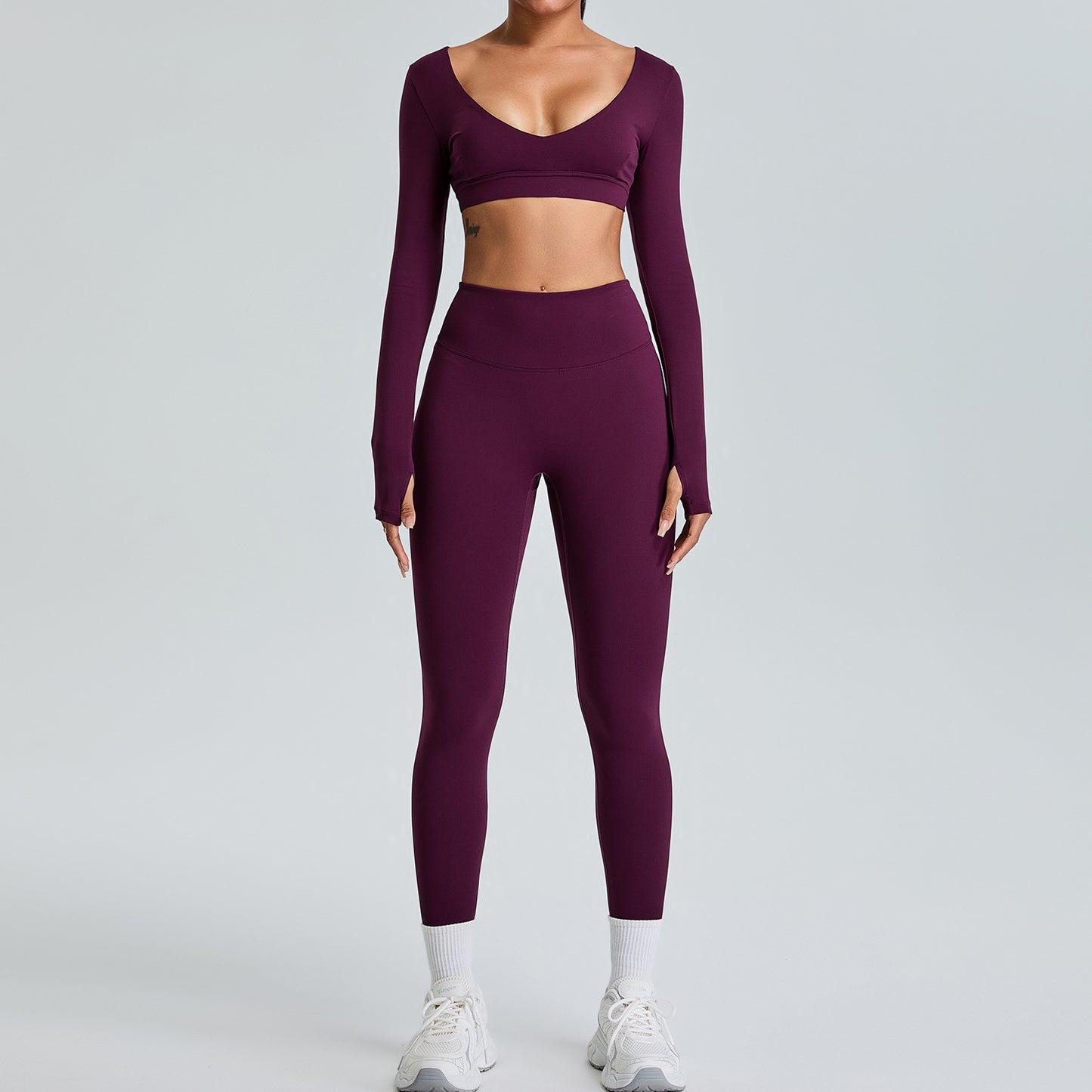 Elevate Your Workout with Our Luxurious V Neck Long Sleeve Yoga Set for Women Peach Lift Activewear for Comfort and Style