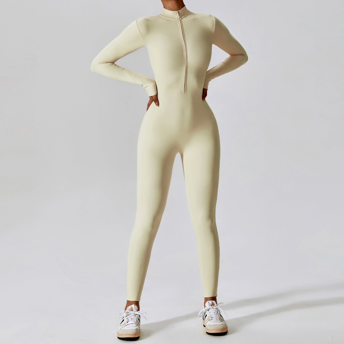 High Performance Zip Up Long Sleeve Yoga Bodysuit for Intense Workouts Functional Gymwear 8306