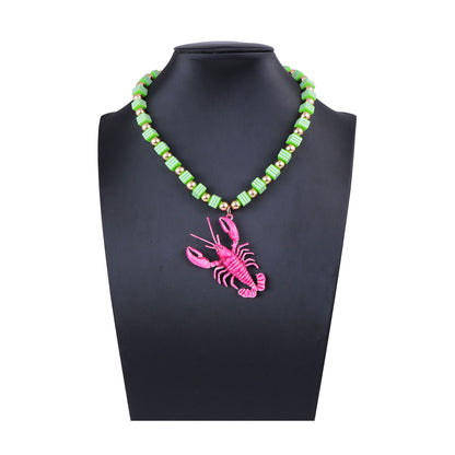 Chic Summer Ocean-Inspired Handcrafted Colorful Beaded Alloy Lobster Pendant Necklace for Women - Versatile and Stylish Accessory