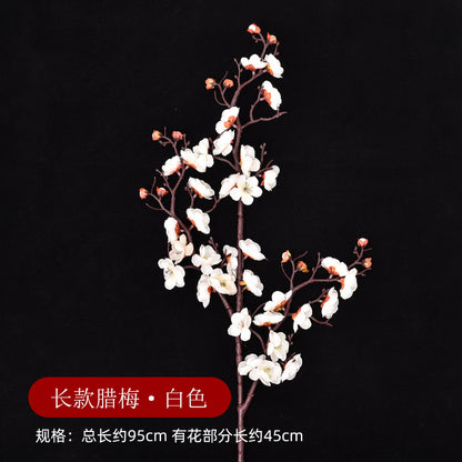 Realistic Plum Blossom Branch Faux Flower Bouquet - Elegant Plastic Home Decor for Living Room Vase Arrangements