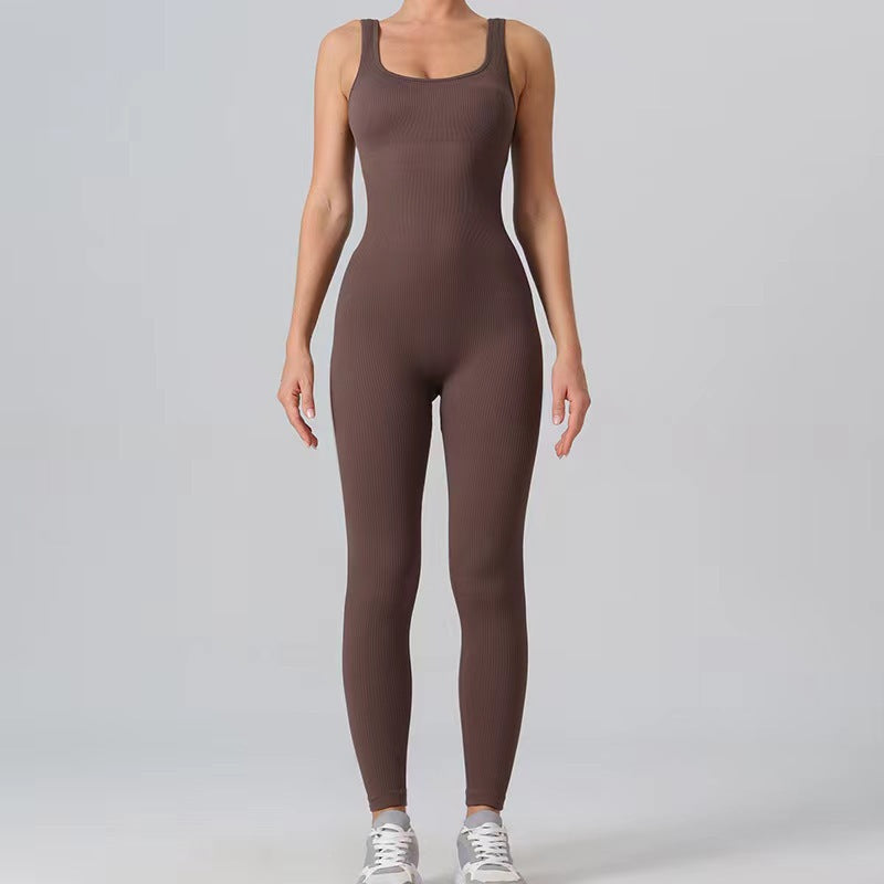 Seamless Knitted Ribbed Bodysuit for Women High Waisted Sculpting and Stretchy Fitness Jumpsuit for Comfort and Style