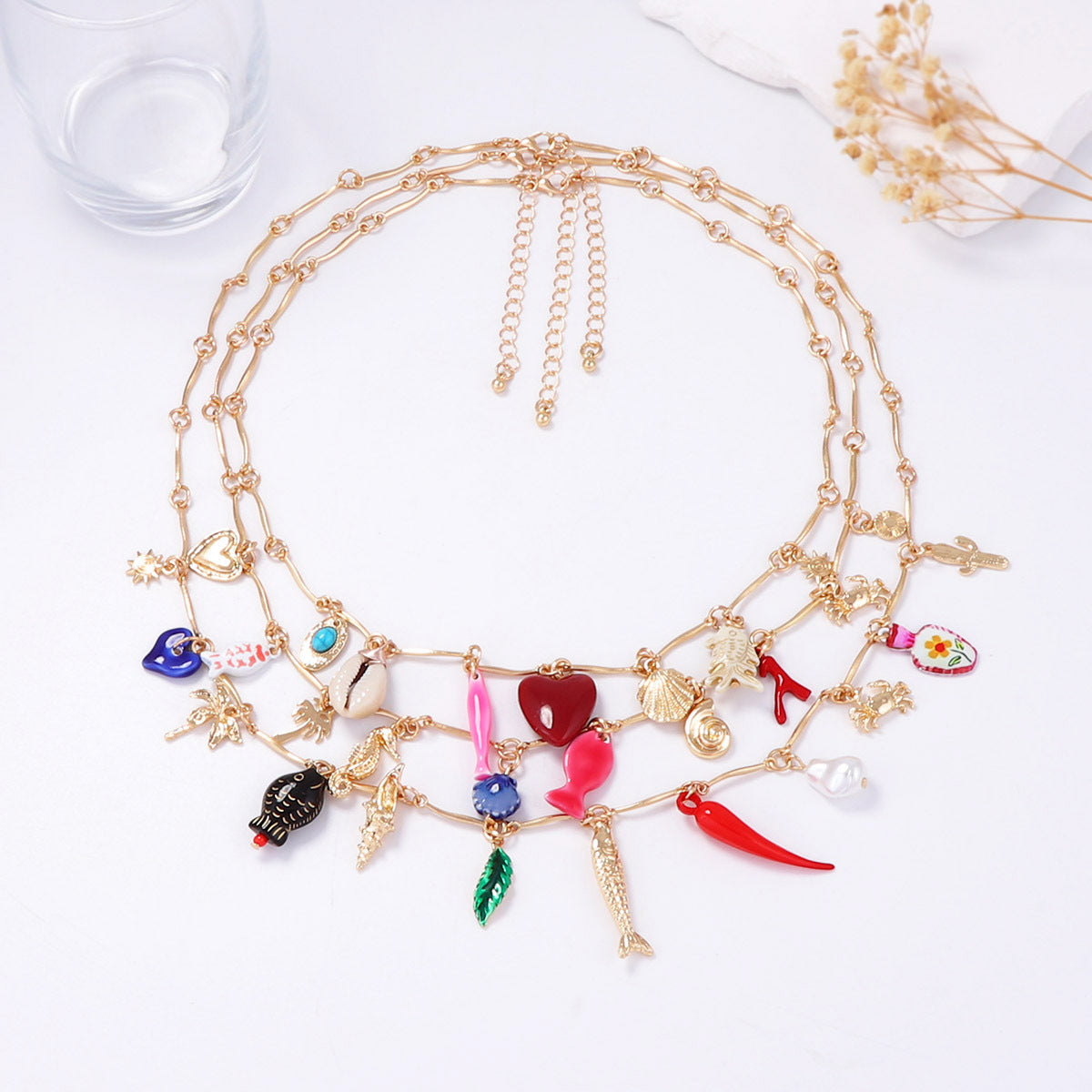 Charming Ocean-Inspired Layered Necklaces for Women – Adorable Fish, Heart, and Geometric Pendants Perfect for Vacation & Casual Wear