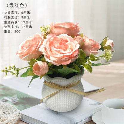 Stunning Nordic Style Faux Peony Potted Plant - Perfect for Home Decor, Office Desk Accessories, and Living Room Ambiance - Beautiful Plastic Flower Ornament for Lasting Elegance