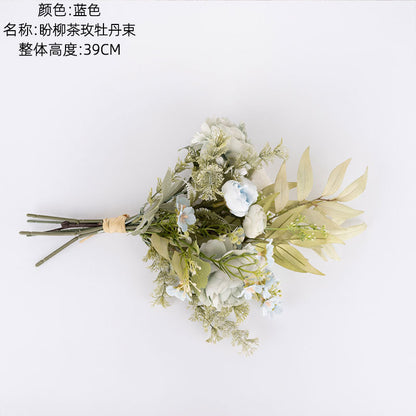 Stunning Artificial Floral Arrangement of Willow, Tea Rose, and Peony – Perfect for Wedding Bouquets, Gorgeous Wall Decorations, and Charming Hanging Art (CF01091)