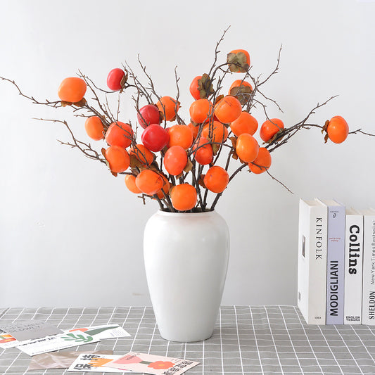 High-End Decorative Artificial Persimmon Arrangements - Luxurious Red Fruit Ornaments for Living Room Décor