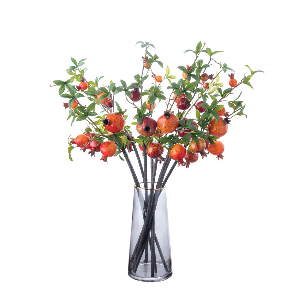 Realistic Four-Head Pomegranate Branch - Stunning INS-Style Artificial Flower for Home Decor, Wedding Celebrations, and Event Arrangements - Model MW10889