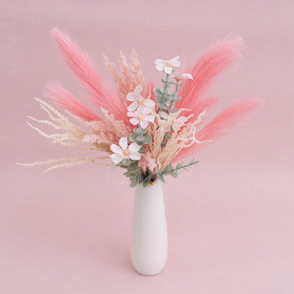 Decorative Floral Braid Pampas Style Faux Flower Bouquet - Realistic Home Décor with Elegant Rose Accents for Stunning Wall Displays and Handheld Arrangements CF01673