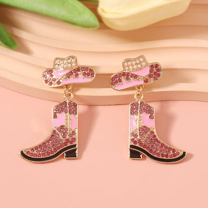 Stylish Western Cowboy-Inspired Oil Drip Jewel-Studded Alloy Boots Earrings - Unique & Eye-Catching Accessories for Any Occasion