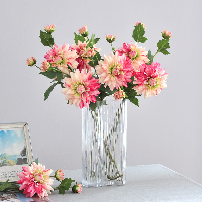 Stunning Faux Dahlia Flower - Perfect for Nordic Photography Props, Wedding Decorations, and Elegant Floral Arrangements | Single Stem with 3 Heads Artificial Dahlia for Home Décor and Events