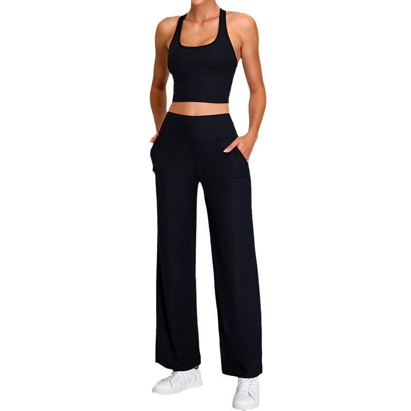 Women's Strappy Back Yoga Set Ribbed Casual Activewear for Comfortable Studio Fitness Sessions