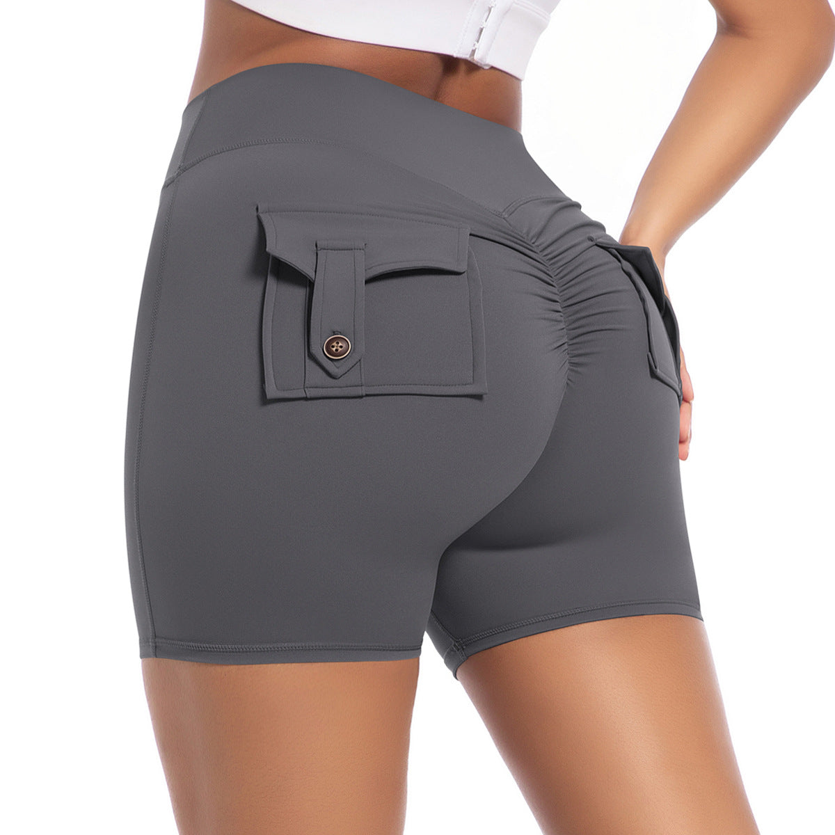 High Waisted Utility Pocket Shorts for Women Peach Butt Lifting Fitness Pants for Yoga Running and Wide Leg Style