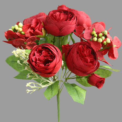 Luxurious Floral Arrangement: Realistic Artificial Flower Bouquet - Seven-Headed Elegant Tea Roses for Stylish Nordic Photography Props and Desktop Decor