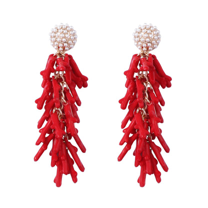 Unique Creative Design Enamel Ocean-Inspired Pendant Earrings with Micro Inlaid Imitation Pearls in Durable Alloy - Perfect for Individuality and Style