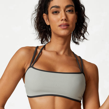 Color Block Sport Bra with Thin Straps for Fitness Running Yoga and Everyday Comfort