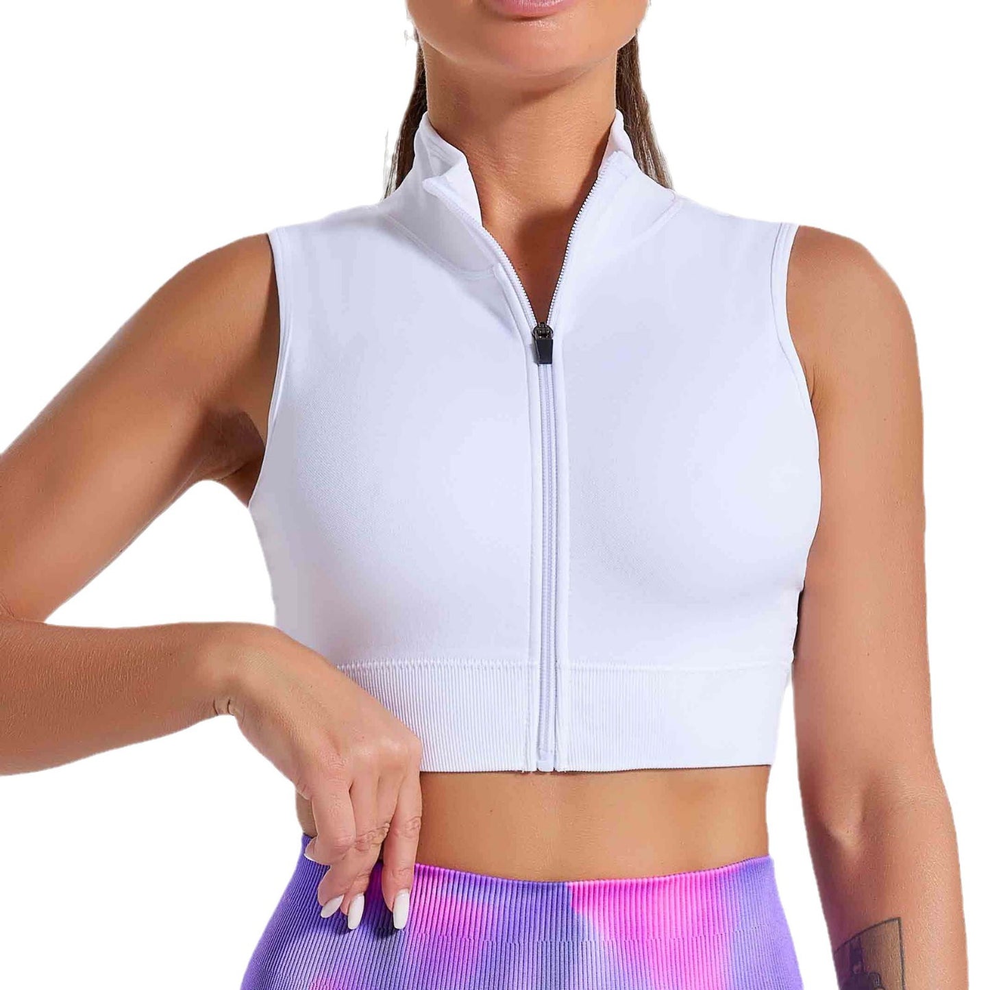 Seamless Knit Stretch Yoga Top and Sports Bra Versatile Zip Up Cardigan for Running and Fitness Workouts