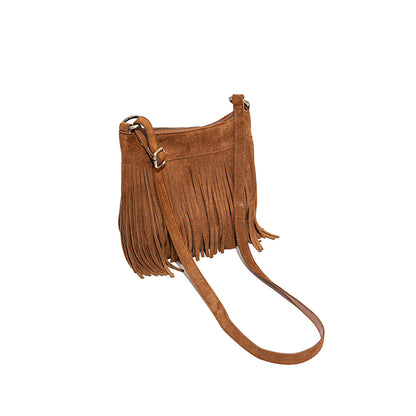 American Inspired Suede Tassel Crossbody Bag Vintage Genuine Leather Chic Shoulder Bag for Fashion Forward Women