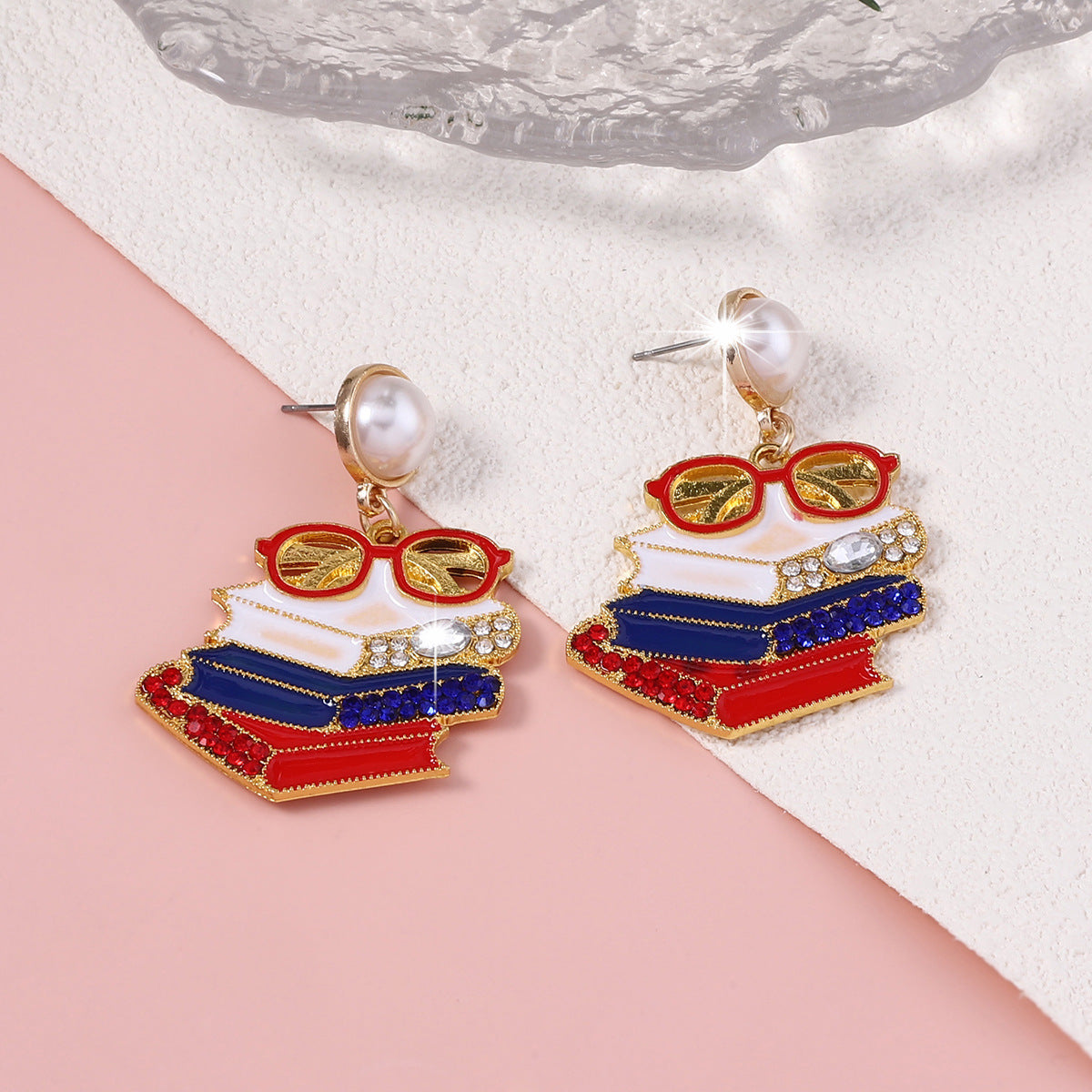 Chic and Unique Rhinestone-Studded Cute Pearl Drop Earrings for Readers - Adorable Eyeglass-Inspired Design Perfect for Stylish Statement Looks