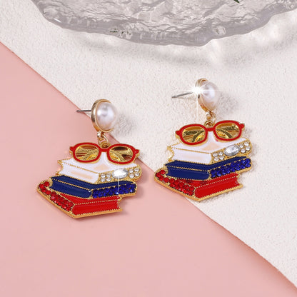 Chic and Unique Rhinestone-Studded Cute Pearl Drop Earrings for Readers - Adorable Eyeglass-Inspired Design Perfect for Stylish Statement Looks