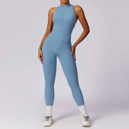 Quick Dry Zip Back Yoga Bodysuit for High Intensity Fitness Training Ultra Stretch Performance Gym Wear